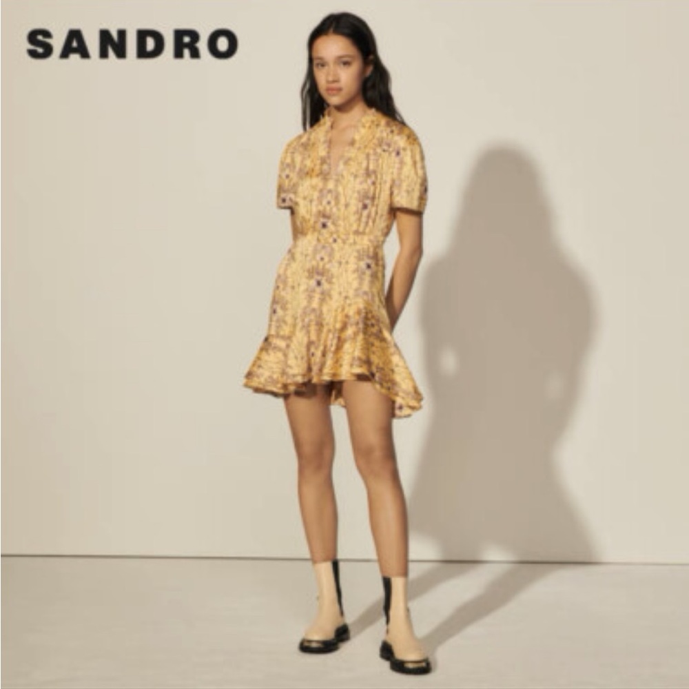 SANDRO SUZETTE FLORAL-PRINT SATIN MINI DRESS